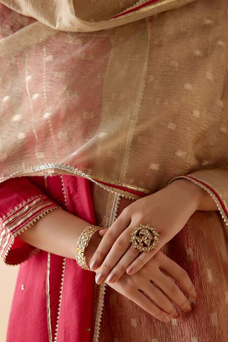 Shop_Nero India_Pink Chanderi, Crepe Embroidery, Tassels Cheeta Straight Kurta Pant Set