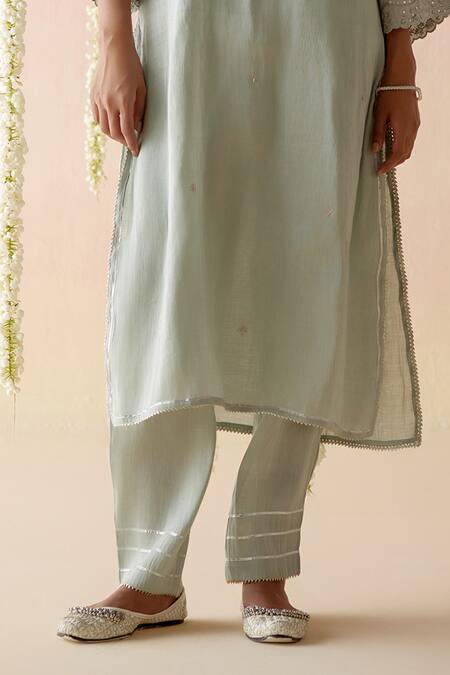 Buy Nero India Blue Tissue Lace Aari Embroidered Kurta And Pant Set Online at Aza Fashions Buy_Nero India_Blue Tissue Lace Aari Embroidered Kurta And Pant Set _Online_at_Aza_Fashions