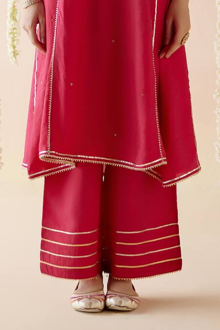 Buy Nero India Pink Chanderi Gota Patti, Embroidery Collared Lace Aari Kurta And Pant Set Online at Aza Fashions Buy_Nero India_Pink Chanderi Gota Patti, Embroidery Collared Lace Aari Kurta And Pant Set _Online_at_Aza_Fashions