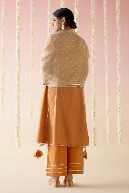 Shop Nero India Brown Chanderi Gota Patti, Applique Lace Aari Embroidered Kurta With Pant at Aza Fashions Shop_Nero India_Brown Chanderi Gota Patti, Applique Lace Aari Embroidered Kurta With Pant _at_Aza_Fashions