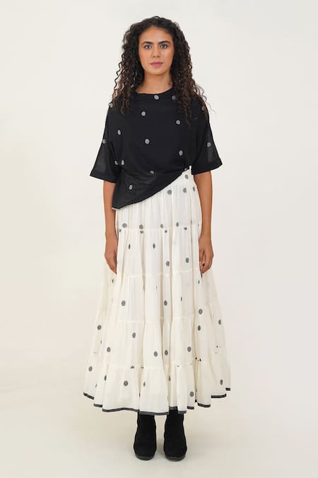 Indigo Dreams Palm Jamdani Top With Skirt 