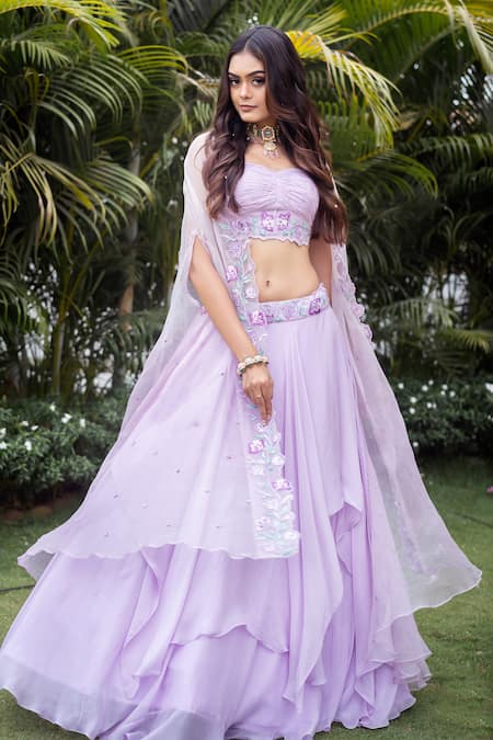 VRIDHI SOMAANI Viola Layered Lehenga Set With Jacket 