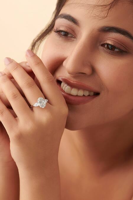 Shop Fiona Diamonds White Imitation Diamonds 14kt Gold Lab Embellished Ring at Aza Fashions Shop_Fiona Diamonds_White Imitation Diamonds 14kt Gold Lab Embellished Ring_at_Aza_Fashions