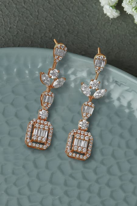 Fiona Diamonds 14kt Rose Gold Marquise Lab Diamond Drop Earrings 