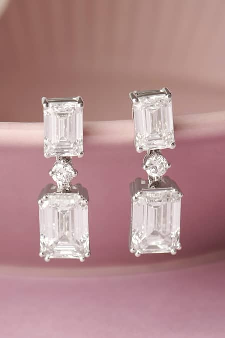 Fiona Diamonds 14kt White Gold Emerald Shaped Lab Diamond Earrings 