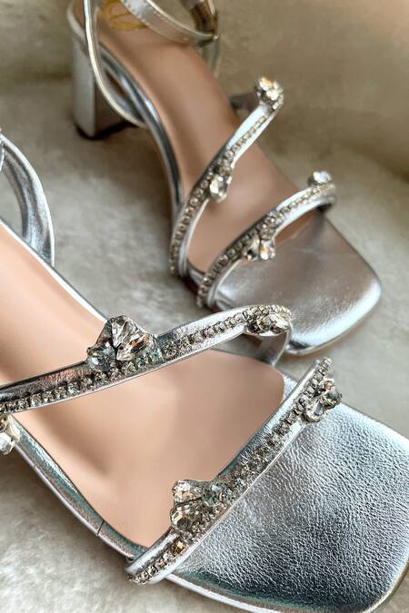Modanta Footwear_Silver Diamonds Embellished Strappy Heels _Online_at_Aza_Fashions