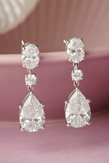 Fiona Diamonds White Oval Lab Diamond 14kt Gold Pear Drop Earrings 