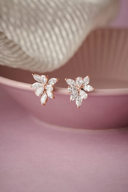 Fiona Diamonds 14kt Rose Gold Marquise Lab Diamond Earrings 