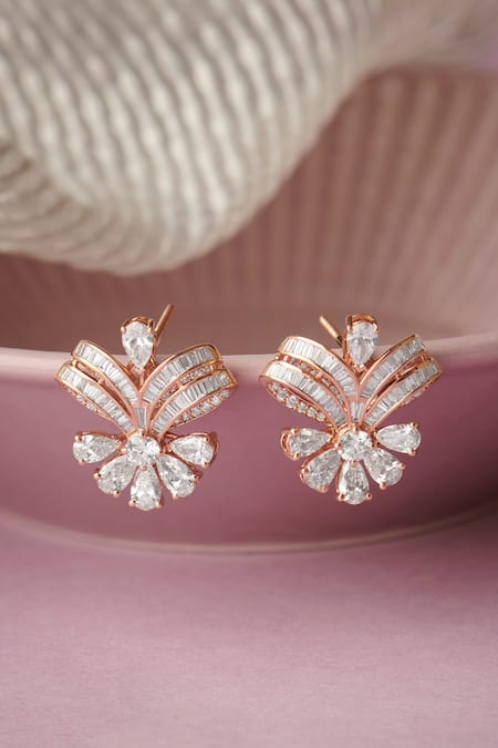 Fiona Diamonds 14kt Rose Gold Baguette Lab Diamond Earrings 