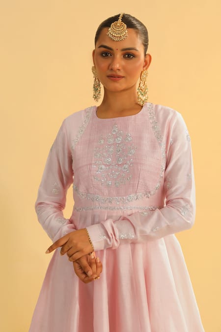 Shop_Sheetal Batra_Pink , Georgette, Organza Gota Shahana Yoke Peplum Kurta Gharara Set _Online_at_Aza_Fashions