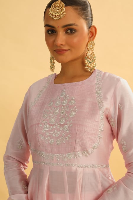 Buy_Sheetal Batra_Pink , Georgette, Organza Gota Shahana Yoke Peplum Kurta Gharara Set 