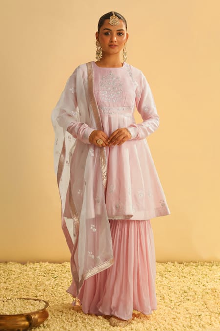 Sheetal Batra Shahana Yoke Embroidered Peplum Kurta Gharara Set 