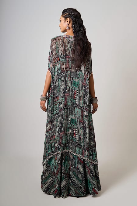 Nupur Kanoi Abstract Print Lehenga Set With Cape 