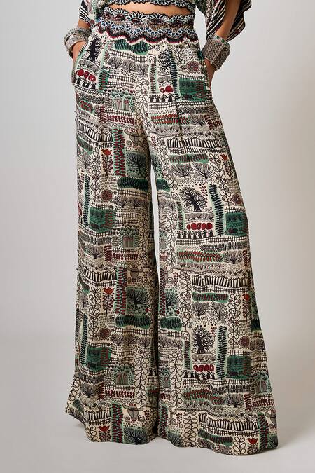 Nupur Kanoi Off White Crepe Sequins, Beads, Embroidery Abstract Print Kaftan Top With Pant Online at Aza Fashions Nupur Kanoi_Off White Crepe Sequins, Beads, Embroidery Abstract Print Kaftan Top With Pant _Online_at_Aza_Fashions