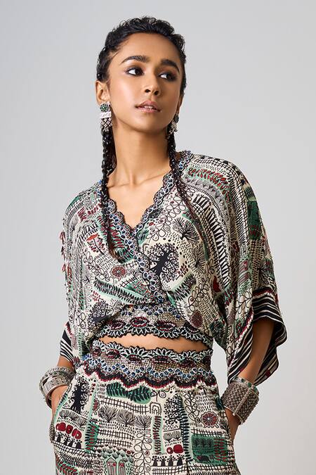 Buy Nupur Kanoi Off White Crepe Sequins, Beads, Embroidery Abstract Print Kaftan Top With Pant Online at Aza Fashions Buy_Nupur Kanoi_Off White Crepe Sequins, Beads, Embroidery Abstract Print Kaftan Top With Pant _Online_at_Aza_Fashions