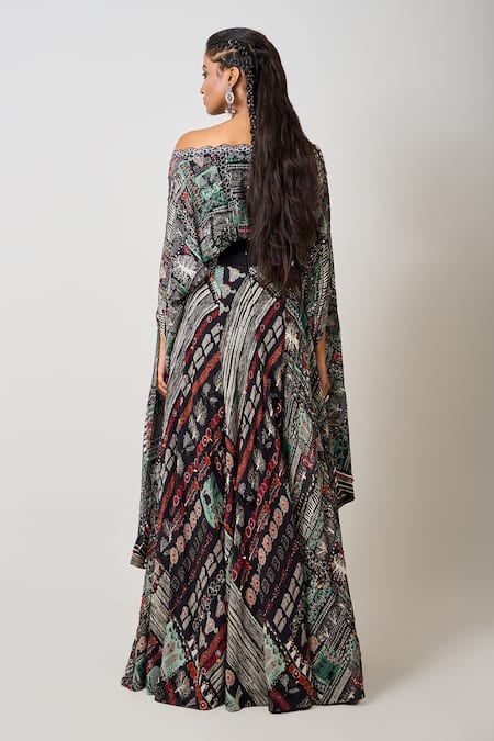 Nupur Kanoi Embroidered Hem Off-Shoulder Top With Lehenga 