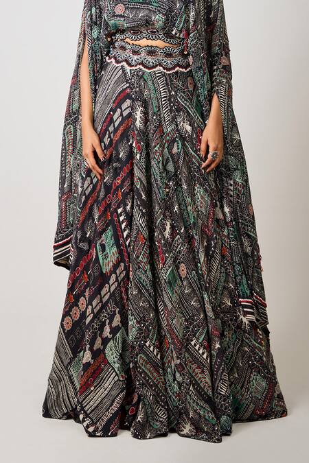 Buy_Nupur Kanoi_Black Crepe Embroidery, Beads, Sequins Off-shoulder Hem Top With Lehenga _Online_at_Aza_Fashions