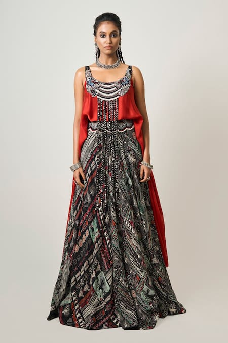 Nupur Kanoi Hand Embroidered Neck Top & Lehenga Set 