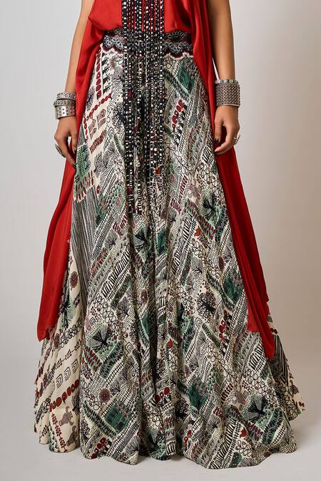 Nupur Kanoi Orange Crepe, Satin Sequins, Beads, Hand Embroidered Singlet Top And Lehenga Set Online at Aza Fashions Nupur Kanoi_Orange Crepe, Satin Sequins, Beads, Hand Embroidered Singlet Top And Lehenga Set _Online_at_Aza_Fashions