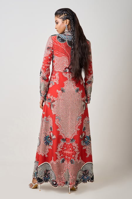 Nupur Kanoi Tribal Folklore Embroidered Long Jacket With Pick Up Skirt 