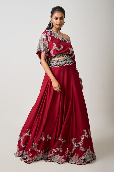 Nupur Kanoi Bloom Crest Vine Embroidered Top With Lehenga 