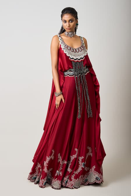 Nupur Kanoi Florence Embroidered Asymmetric Singlet Top With Lehenga 