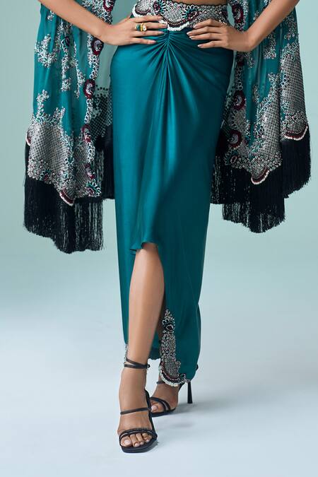 Nupur Kanoi Blue Crepe, Satin Sequins, Beads Open Bahar Embroidered Cape Pick Up Skirt Set Online at Aza Fashions Nupur Kanoi_Blue Crepe, Satin Sequins, Beads Open Bahar Embroidered Cape Pick Up Skirt Set _Online_at_Aza_Fashions