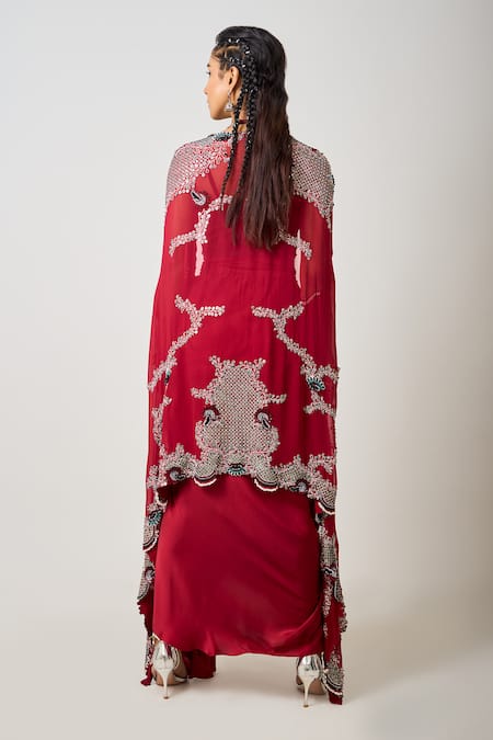 Nupur Kanoi Bahar Flora Embroidered Cape Draped Skirt Set 