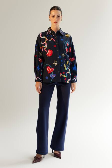 Buy_NOIB_Blue Cotton, Twill Collared Xena Garden Of Eden Print Shirt