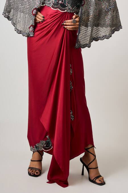 Nupur Kanoi Black Crepe, Georgette, Floral Embellished Cape With Bustier Asymmetric Dress Online at Aza Fashions Nupur Kanoi_Black Crepe, Georgette, Floral Embellished Cape With Bustier Asymmetric Dress _Online_at_Aza_Fashions