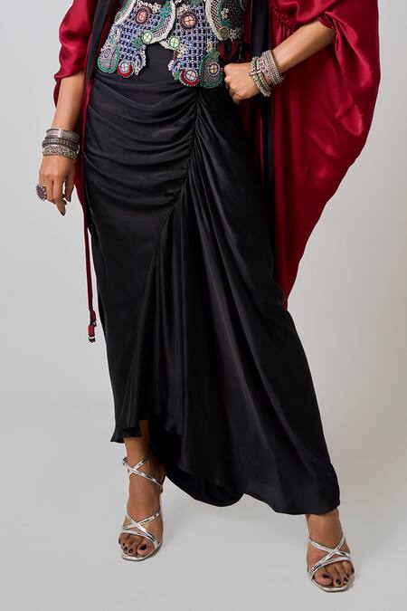 Buy Nupur Kanoi Burgundy Crepe, Satin Sequins Scoop Solid Cape Set With Tribal Embroidered Top Online at Aza Fashions Buy_Nupur Kanoi_Burgundy Crepe, Satin Sequins Scoop Solid Cape Set With Tribal Embroidered Top _Online_at_Aza_Fashions