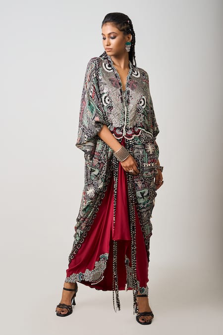 Nupur Kanoi Tribal Embellished Kaftan With Draped Skirt 