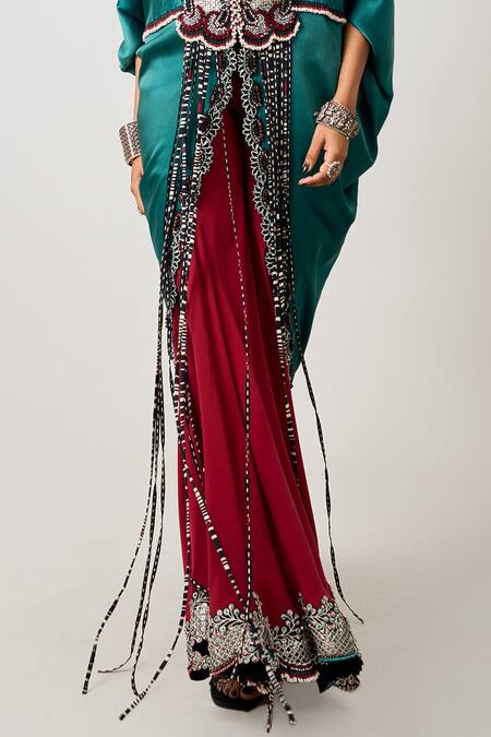 Nupur Kanoi Blue Satin, Crepe Sequins, Beads, Embroidery Embellished Jacket With Gharara Online at Aza Fashions Nupur Kanoi_Blue Satin, Crepe Sequins, Beads, Embroidery Embellished Jacket With Gharara _Online_at_Aza_Fashions