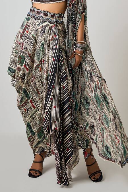 Buy Nupur Kanoi Off White Crepe, Georgette, Satin Beads, Tribal Embellished Cape Cowl Skirt Set Online at Aza Fashions Buy_Nupur Kanoi_Off White Crepe, Georgette, Satin Beads, Tribal Embellished Cape Cowl Skirt Set _Online_at_Aza_Fashions