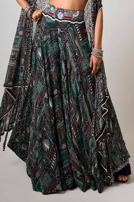 Buy Nupur Kanoi Black Crepe, Georgette, Tribal Embellished Asymmetric Cape Circular Pant Set Online at Aza Fashions Buy_Nupur Kanoi_Black Crepe, Georgette, Tribal Embellished Asymmetric Cape Circular Pant Set _Online_at_Aza_Fashions