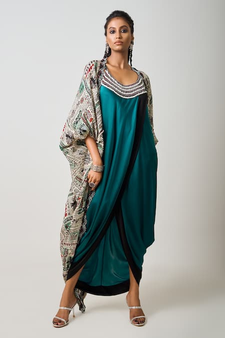 Nupur Kanoi Double Sack Dress With Abstract Print Kite Jacket 