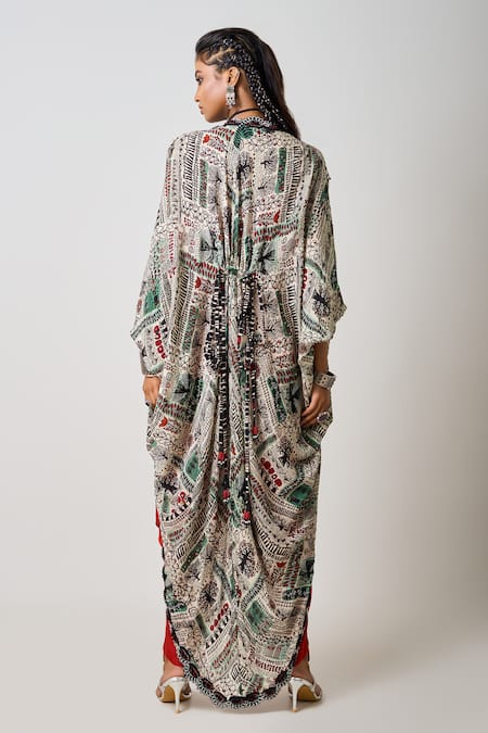 Nupur Kanoi Abstract Print Jacket With Draped Jumpsuit 