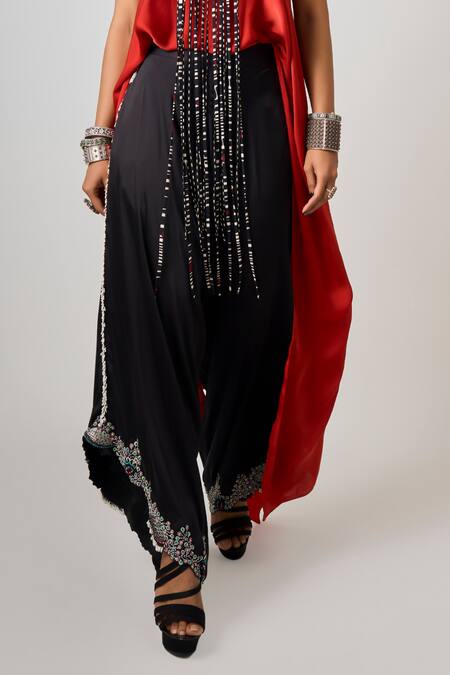 Nupur Kanoi_Orange Satin Beads, Sequins, Tassels, Embroidery Hand Singlet Top With Pant _Online_at_Aza_Fashions