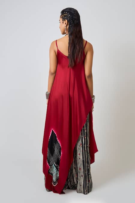 Shop_Nupur Kanoi_Red Crepe, Satin Beads, Sequins Square Neck Tie-dye Singlet Top With Pant _at_Aza_Fashions