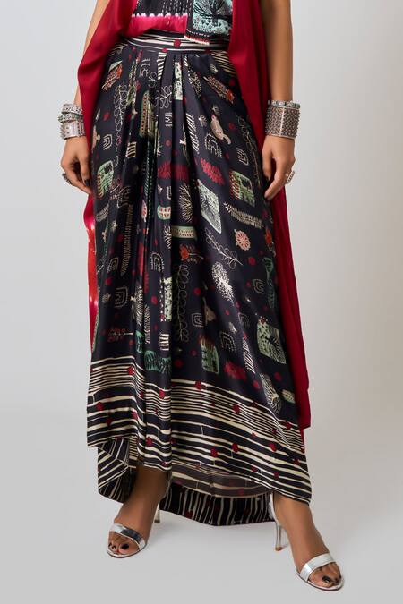 Nupur Kanoi Red Satin Beads, Embroidery Square Neck Tie-dye Hand Singlet Top With Skirt Online at Aza Fashions Nupur Kanoi_Red Satin Beads, Embroidery Square Neck Tie-dye Hand Singlet Top With Skirt _Online_at_Aza_Fashions