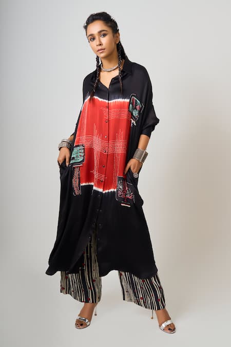 Nupur Kanoi Hand Embroidered Long Shirt With Pyjama 