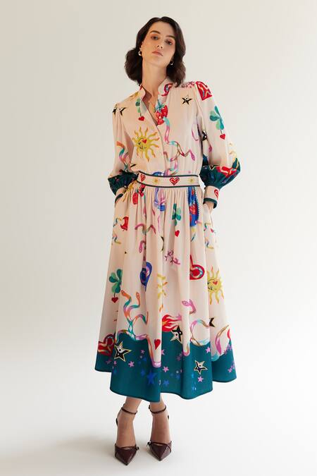 Shop NOIB Multi Color Mandarin Collar Garden Of Eden Print Bodysuit Online at Aza Fashions Shop_NOIB_Multi Color Mandarin Collar Garden Of Eden Print Bodysuit _Online_at_Aza_Fashions