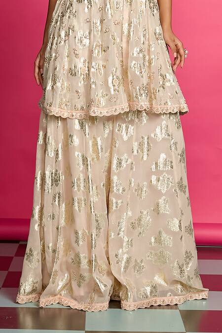 Buy Priyanka Jain Pink Georgette Embroidery, Pearls, Beads Floral Detailed Sharara Set Buy_Priyanka Jain_Pink Georgette Embroidery, Pearls, Beads Floral Detailed Sharara Set