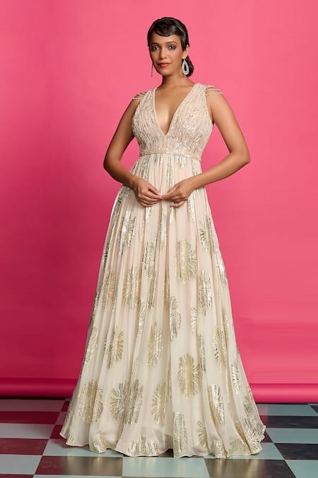 Priyanka Jain Floral Shimmer Ombre Anarkali Gown 