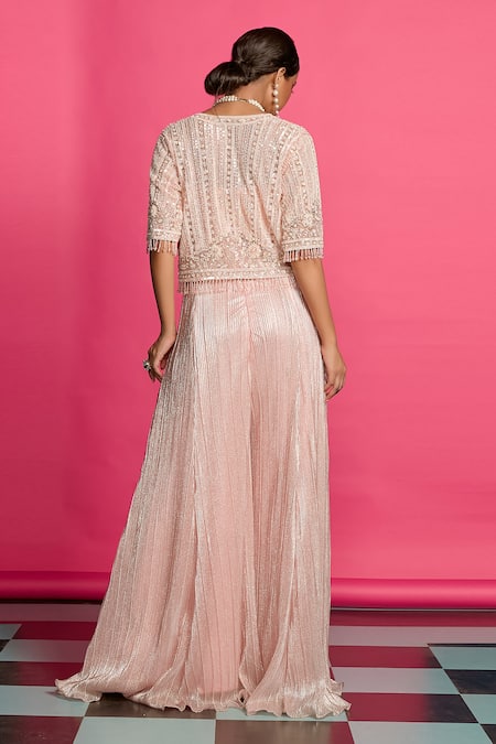 Priyanka Jain Shimmer Jumpsuit With An Embroidered Crop Jacket 
