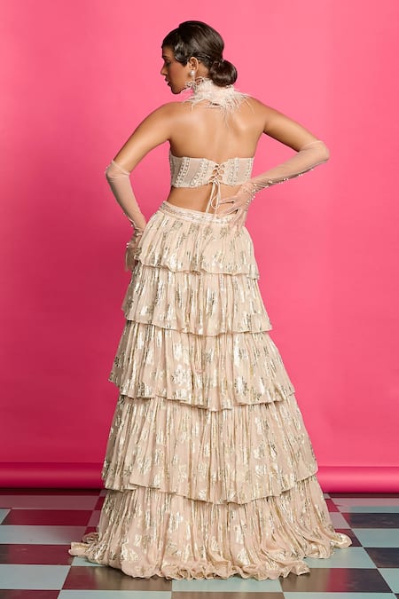 Priyanka Jain Shimmer Embroidered Tiered Lehenga With Corset 