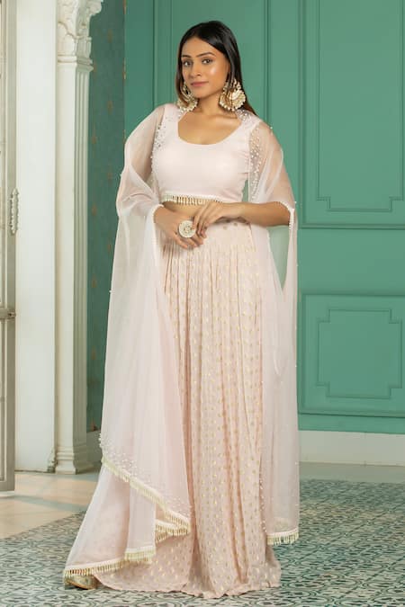 Monk & Mei Pearl Embellished Cape Sharara Set 