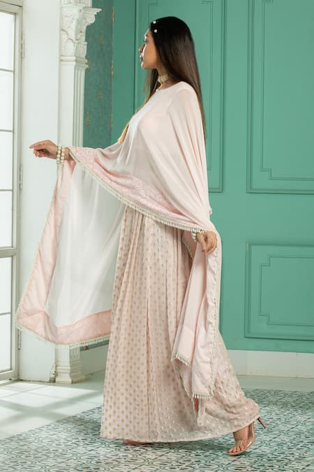 Shop_Monk & Mei By Sonia Anand_Pink Georgette Sequins Border Embroidered Cape And Sharara Set _Online_at_Aza_Fashions