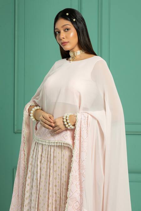 Monk & Mei By Sonia Anand_Pink Georgette Sequins Border Embroidered Cape And Sharara Set _at_Aza_Fashions