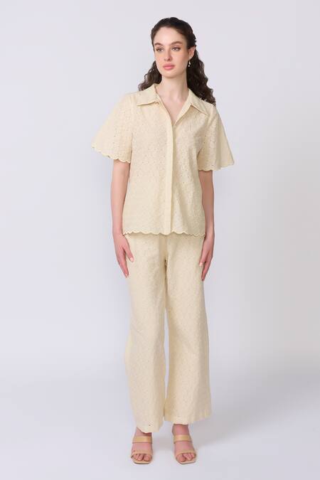 Verano By Tanya Ivory Cotton Embroidery Camila Thread Straight Fit Trouser Online at Aza Fashions Verano By Tanya_Ivory Cotton Embroidery Camila Thread Straight Fit Trouser _Online_at_Aza_Fashions